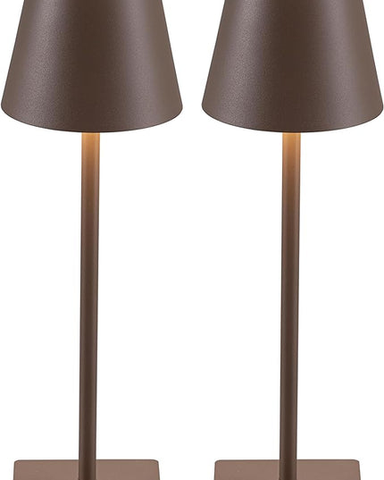 KDG 2 Pack Cordless Table Lamp,Portable LED Desk Lamp, 5000mAh Battery Operated, 3 Color Stepless Dimming Up, for Restaurant/Bedroom/Bars/Outdoor Party/Camping/Coffee Shop Night Light(Brown) - LeafyLoom