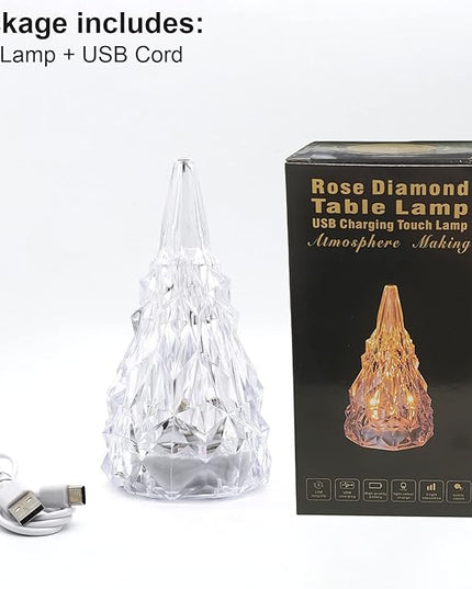 Iceberg Shape Crystal Lamp Table Night Light, Amber Yellow White 3 Colors Touch Control USB Rechargeable Small Bedside Lights Lovely Gifts for Home Bedroom Decor - LeafyLoom