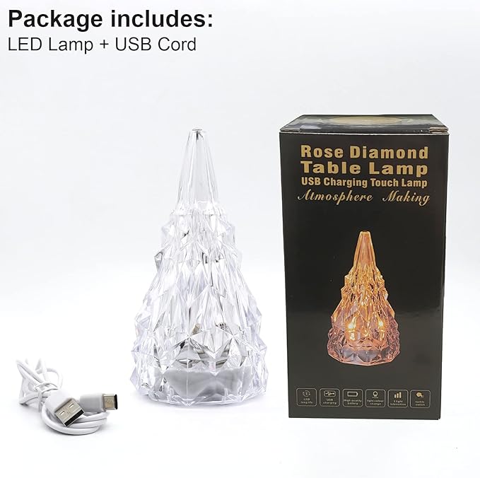 Iceberg Shape Crystal Lamp Table Night Light, Amber Yellow White 3 Colors Touch Control USB Rechargeable Small Bedside Lights Lovely Gifts for Home Bedroom Decor - LeafyLoom