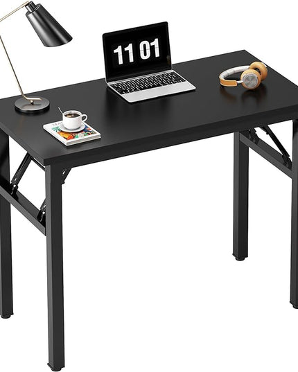 Need Small Computer Desk 31.5 inches Folding Table No Assembly Sturdy Small Writing Desk Folding Desk for Small Spaces, All Black AC5-8040-CB - LeafyLoom