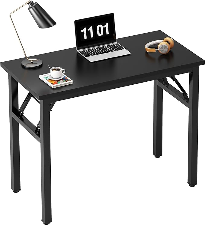 Need Small Computer Desk 31.5 inches Folding Table No Assembly Sturdy Small Writing Desk Folding Desk for Small Spaces, All Black AC5-8040-CB - LeafyLoom