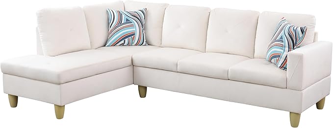 L-Shaped Sectional Couches with 66.5'' Chaise Lounge & Storage Ottoman Modular Room Sofas for Home Office Apartment, Large Living Furniture, 97'' Left Hand Facing, White Flannel - LeafyLoom