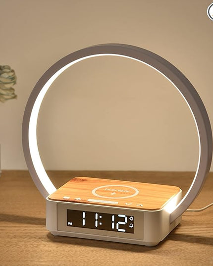 Desk Lamp with Alarm Clock Qi Wireless Charger, Touch Lamp for Bedroom 3 Light Hues, Bedside Lamp 10W Max Wireless Charging Table Lamp LED Eye-Caring Reading Nightstand Light for Living Room - LeafyLoom