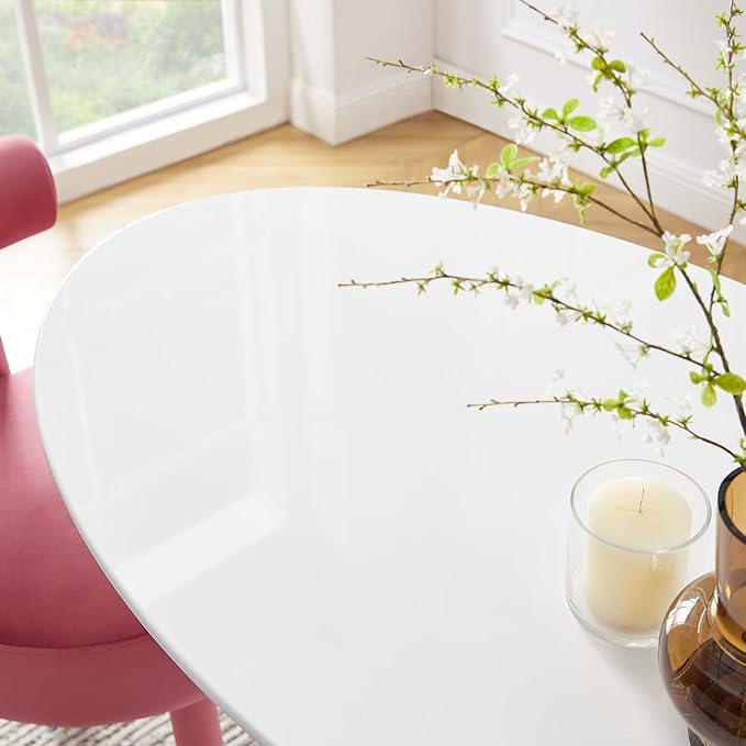 Modway Lippa 48" Mid-Century Modern Dining Table with Oval Top and Pedestal Base in White - LeafyLoom