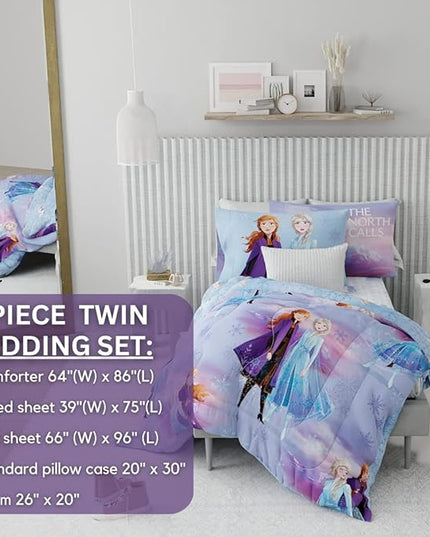 Disney Frozen 2 Kids Bedding Super Soft Comforter and Sheet Set with Sham, 5 Piece Twin Size, "Official" Disney Product By Franco - LeafyLoom