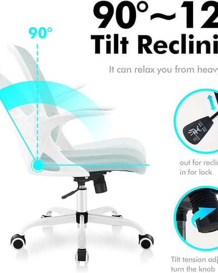 KERDOM Office Chair, Ergonomic Desk Chair, Breathable Mesh Computer Chair, Comfy Swivel Task Chair with Flip-up Armrests and Adjustable Height - LeafyLoom
