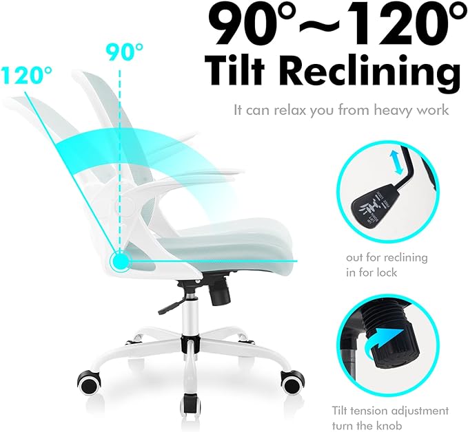 KERDOM Office Chair, Ergonomic Desk Chair, Breathable Mesh Computer Chair, Comfy Swivel Task Chair with Flip-up Armrests and Adjustable Height - LeafyLoom