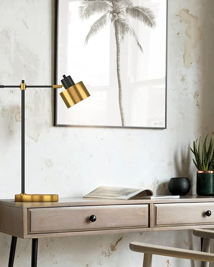 OYEARS 22.2“ Modern Industrial Desk Lamp for Reading LED Metal Table Lamp Light for Office Bedroom Study Room Living Room Nightstand Bedside Lamps Gold and Matte Black Accent Finish (Bulb Included) - LeafyLoom