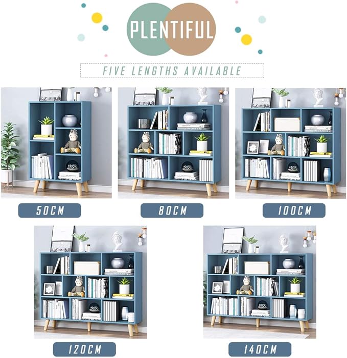 IOTXY Wooden Open Shelf Bookcase - 3-Tier Floor Standing Display Cabinet Rack with Legs, 10 Cubes Bookshelf, Bright Blue - LeafyLoom