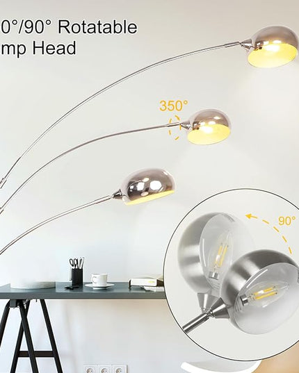 DLLT 3-Light Arc Floor Lamp, 86.6" Chrome Floor Lamps for Living Room, Multi-Head LED Standing Tall Lamp with Adjustable Arms, Modern Tree Floor Lamp for Bedroom, Study, Office, E12 Bulbs Included - LeafyLoom