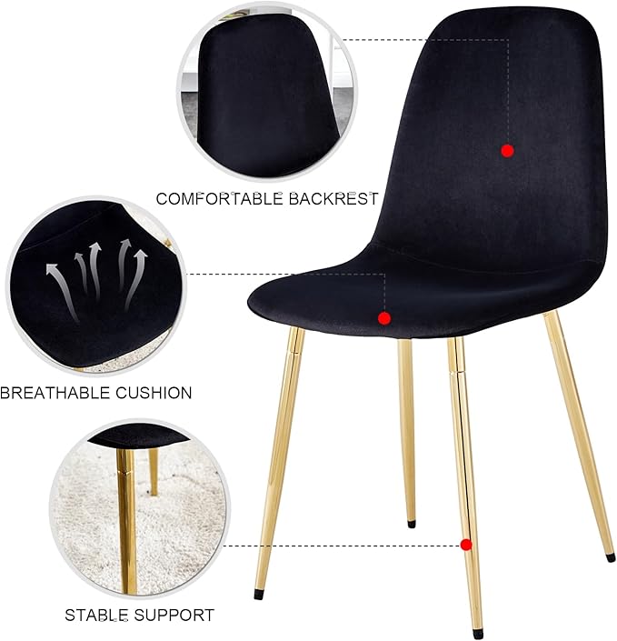 NicBex Dining Chairs Set of 4 Modern Upholstered Velvet Dining Room Kitchen Chairs with Golden Metal Legs,Side Chairs for Dining Room, Kitchen,Living Room, and Restaurants,Black - LeafyLoom