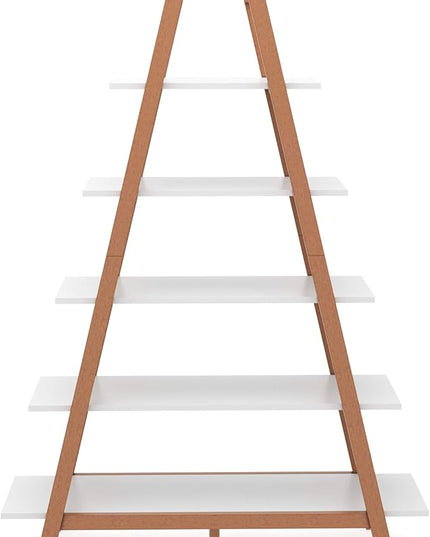 Nathan James 62201 Carlie 5-Shelf Ladder Bookcase, Display or Decorative Storage Rack with White and Rove Brown Wooden Ladder Shelves - LeafyLoom