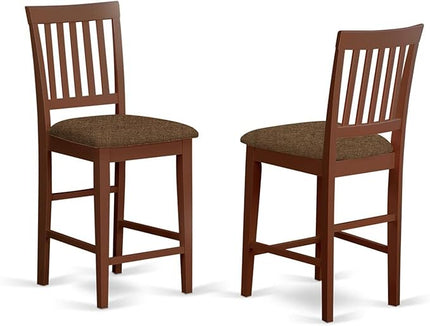 East West Furniture VERN5-MAH-C Vernon 5 Piece Counter Height Set Includes a Square Kitchen Table and 4 Linen Fabric Upholstered Dining Chairs, 36x36 Inch - LeafyLoom