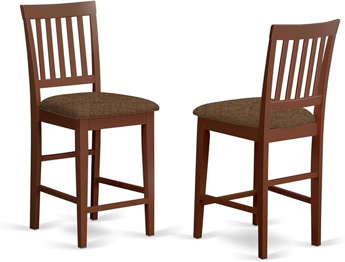 East West Furniture JAVN5-MAH-C 5 Piece Kitchen Counter Set Includes a Round Dining Table with Pedestal and 4 Linen Fabric Dining Room Chairs, 36x36 Inch, Mahogany - LeafyLoom