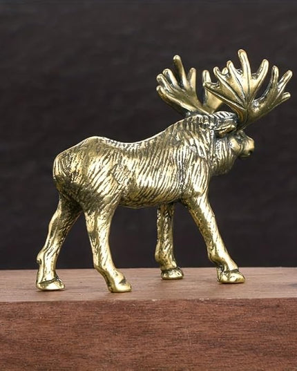 Vintage Solid Brass Elk Figurine - Festive Desk Decor for Collectors - Perfect Holiday Accent(Elk) - LeafyLoom