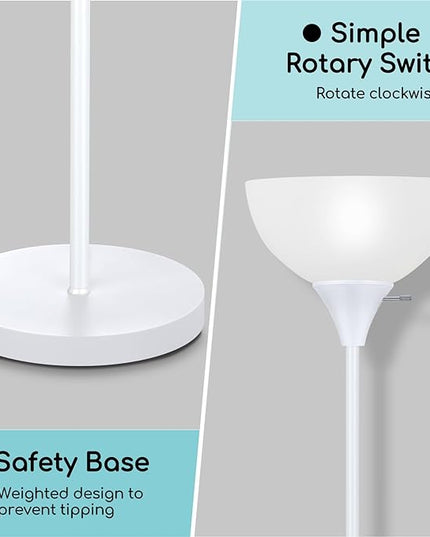 Floor Lamp, LED Standing Lamps with White Plastic Shade, White Modern Torchiere Floor Lamp, Tall Lamps for Living Room Dorm Bedroom, Rotary Switch, E26 Base, Bulb not Included, White - LeafyLoom