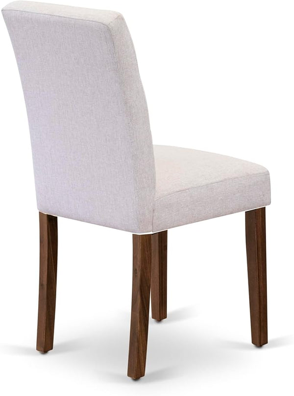 East West Furniture ANAS3-AWA-08 3 Piece Kitchen Set Contain A Modern Table and 2 Mist Beige Linen Fabric Upholstered Dining Chairs, Antique Walnut, 36x36 Inch - LeafyLoom