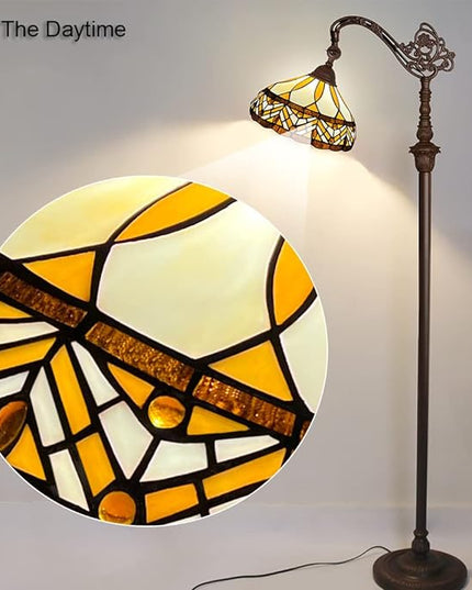 Capulina Tiffany Floor Lamp Antique Amber Melody Style Stained Glass Soft Light Arched Gooseneck Adjustable Angle Reading Floor Lamp for Living Room Bedroom Home Office - LeafyLoom