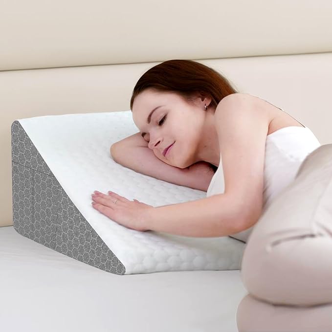 10" Bed Wedge Pillow for Sleeping,Cooling Memory Foam Top,Memory Foam Wedge Pillow for Legs and Back Support,Triangle Wedge Pillow for Acid Reflux Relief & Snoring - LeafyLoom