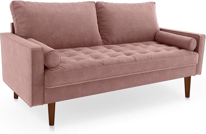 Velvet Furniture for Small Spaces, Mid-Century Modern Loveseats for Living Room, Love Seat Couch Sofas, 70 Inches, Rose - LeafyLoom