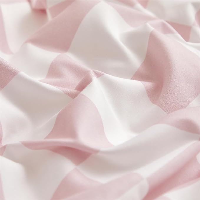 Pink White Grid Comforter Set King Pink Plaid Bedding Set Women Pink and White Checkered Bed Comforter Set Breathable Blanket Set Men Durable Bedding Comforter Set - LeafyLoom