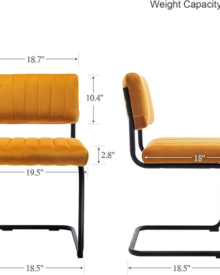 ONEVOG Velvet Dining Chairs Set of 4, Upholstered Kitchen Dining Room Chairs with Striped Open Back, Comfy Orange Chair Armless, Dinner Chair for Party, Black Chrome Metal Legs - LeafyLoom