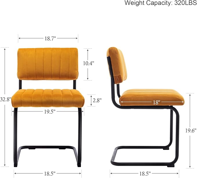 ONEVOG Velvet Dining Chairs Set of 4, Upholstered Kitchen Dining Room Chairs with Striped Open Back, Comfy Orange Chair Armless, Dinner Chair for Party, Black Chrome Metal Legs - LeafyLoom