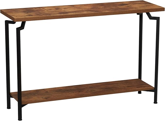Household Essentials Crown Console Sofa Table with Storage Shelf Rustic Hickory Wood Grain and Black Metal - LeafyLoom
