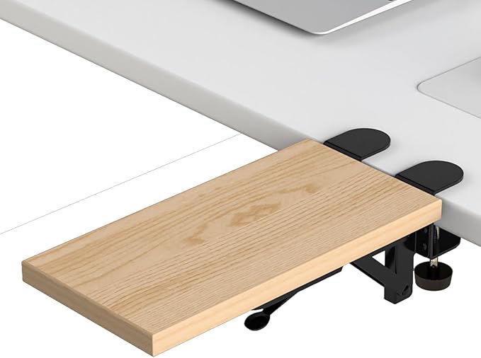 Ergonomics Desk Extender Tray, 11.8"x5.9" Punch-Free Clamp on, Foldable Keyboard Drawer Tray, Table Mount Arm Wrist Rest Shelf, Computer Elbow Arm Support - LeafyLoom