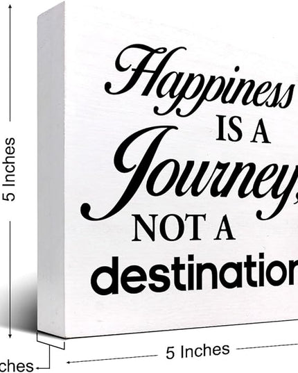 Motivational Wood Box Sign Desk Decor,Happiness is a Journey not a Destination Wood Plaque Signs,Rustic Wooden Block Sign Decor for Home Office Shelf Table Decoration C1081 - LeafyLoom