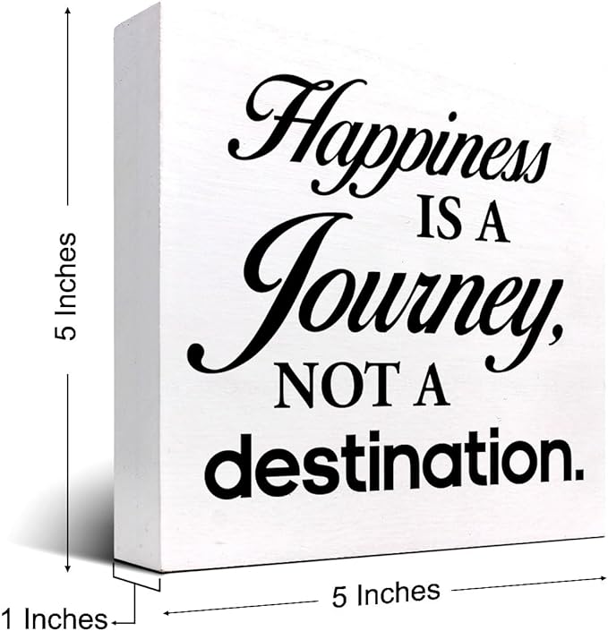 Motivational Wood Box Sign Desk Decor,Happiness is a Journey not a Destination Wood Plaque Signs,Rustic Wooden Block Sign Decor for Home Office Shelf Table Decoration C1081 - LeafyLoom