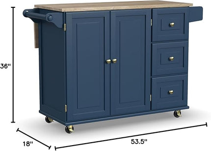 Homestyles Mobile Kitchen Island Cart with Wood Drop Leaf Breakfast Bar, Blue - LeafyLoom