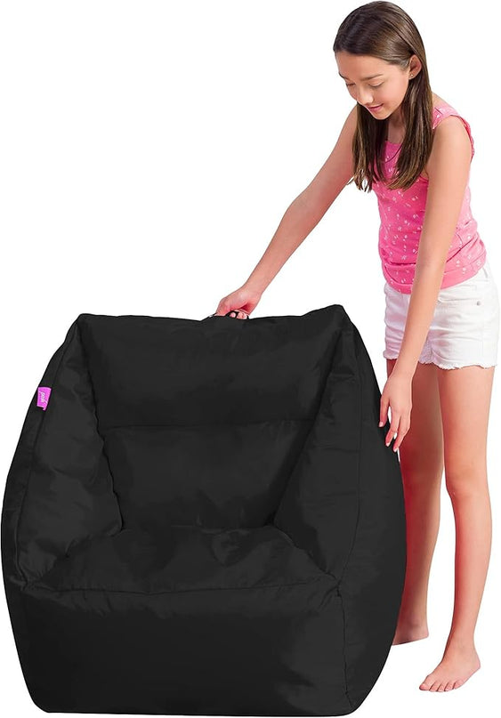 Posh Creations Coronado Bean Bag Boys and Girls Large Chair for Kids, for Gaming and Playrooms, Soft Nylon-Black - LeafyLoom