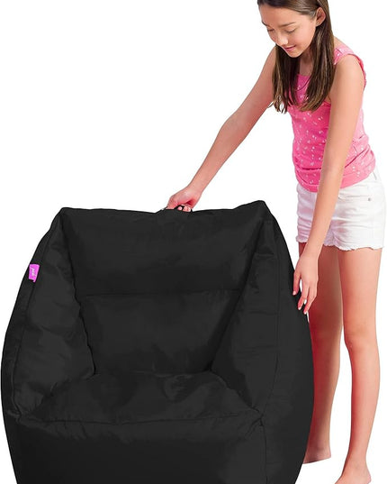 Posh Creations Structured Comfy Seat for Playrooms and Bedrooms, Large Bean Bag Chair, Coronado Chair, Black - LeafyLoom