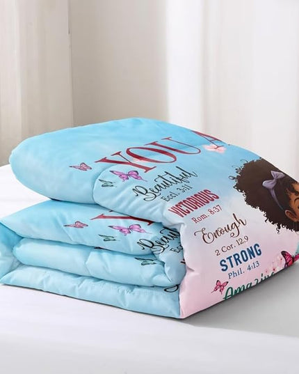 Black Girl Comforter Set Twin for Kids Teens,God Says You are Comforter Set for Black Women,Black Girl Magic Bedding Set,African American Girl Bed Bedroom Set - LeafyLoom