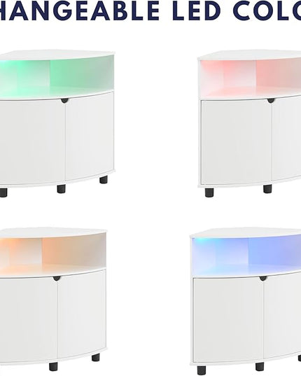 Berg Modern 31-inch 16 Colors LED Corner Cabinet with Doors and 2 Shelves, USB Charge Cord, Small TV Stand for Living Room, Home Office, White Pure - LeafyLoom