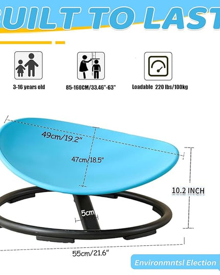 Sensory Spinning Chair for Kids, Autistic Childs Swivel Chair, Sit and Spin Toy, Training Body Coordination, Metal Base Non-Slip Indoor and Outdoor Activity Spins Toys (Round-Blue) - LeafyLoom