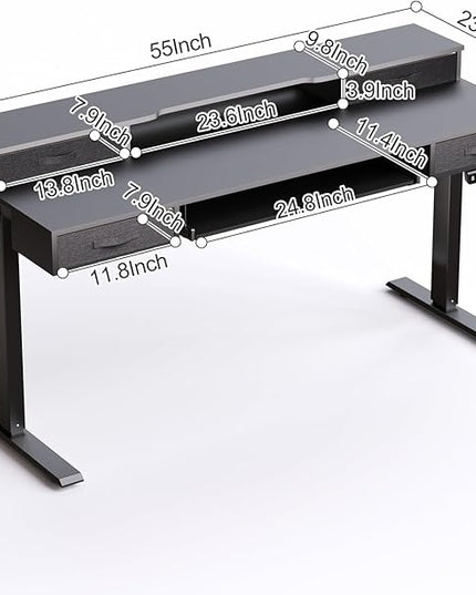 Electric Standing Desk, 55 Inches Height Adjustable Desk with Monitor Shelf, Large Sit Stand Desk with Drawers, Smart Home Office Computer Desk, Classic Black - LeafyLoom