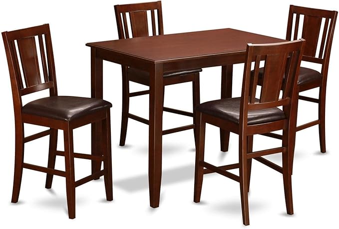 East West Furniture BUCK5-MAH-LC 5 Piece Counter Height Dining Table Set Includes a Rectangle Kitchen Table and 4 Faux Leather Dining Room Chairs, 30x48 Inch, Mahogany - LeafyLoom