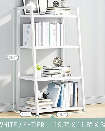 IOTXY 4 Tier Open Bookshelf - Steel and Wood Display Stand, 50CM Width Floor-Standing Bookcase, White - LeafyLoom