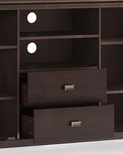 SIMPLIHOME Artisan SOLID WOOD 53 Inch Wide Contemporary Tall TV Media Stand in Dark Chestnut Brown for TVs up to 60 Inches, For the Living Room and Entertainment Center - LeafyLoom