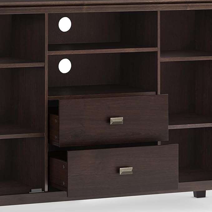 SIMPLIHOME Artisan SOLID WOOD 53 Inch Wide Contemporary Tall TV Media Stand in Dark Chestnut Brown for TVs up to 60 Inches, For the Living Room and Entertainment Center - LeafyLoom