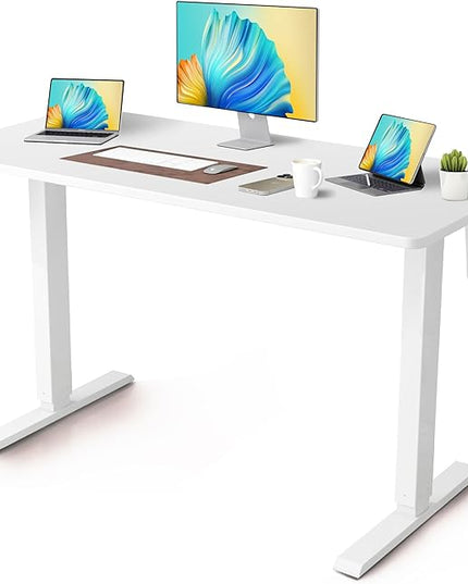 Whole Piece DeskTop Manual Standing Desk Adjustable Height- Crank Stand Up Desk, Sit Stand Desk with Frame Computer Desk 48 x 24 Inch - LeafyLoom