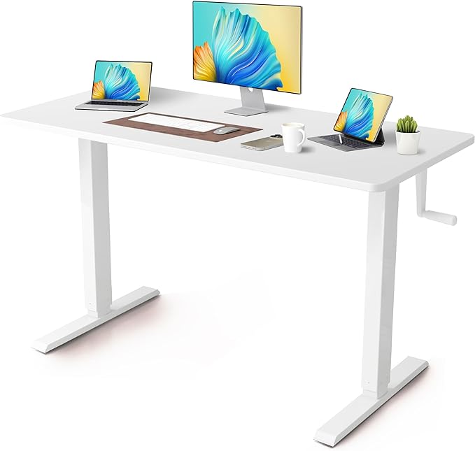 Whole Piece DeskTop Manual Standing Desk Adjustable Height- Crank Stand Up Desk, Sit Stand Desk with Frame Computer Desk 48 x 24 Inch - LeafyLoom