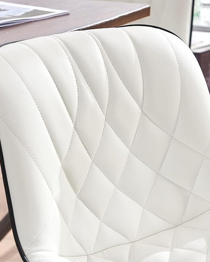 YOUNUOKE Upholstered Dining Chairs Set of 2 Comfortable Mid Century Modern Kitchen Chair with Sturdy Metal Legs Faux Leather Dinner Chairs for Kitchen Dining Room, White - LeafyLoom