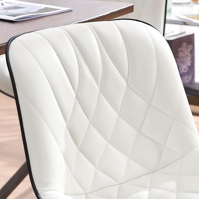 YOUNUOKE Upholstered Dining Chairs Set of 2 Comfortable Mid Century Modern Kitchen Chair with Sturdy Metal Legs Faux Leather Dinner Chairs for Kitchen Dining Room, White - LeafyLoom
