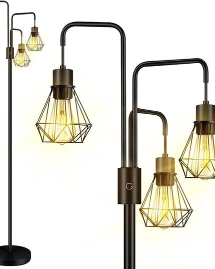 BoostArea Industrial Floor Lamp,Metal Diamond Lampshade,Modern Stand Up Lamp with 3 Light, Bulbs Not Included,Simple Design Floor Lamp for Bedroom, Living Room, Office, Kids Room, Reading - LeafyLoom