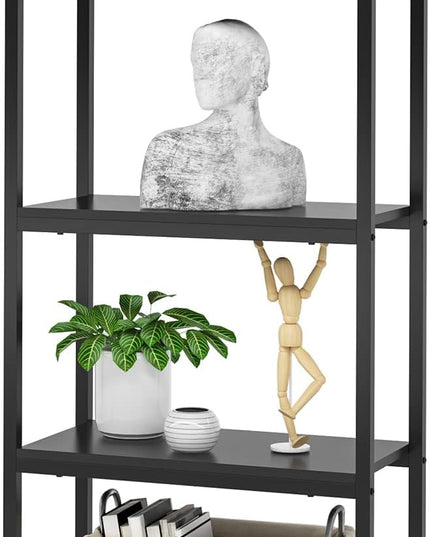 4-tier Arched Bookshelf, Tall Open Bookcase Storage Shelves, Wood Metal Freestanding Display Rack Tall Shelving Unit for Home Office, Bedroom, Living Room, Industrial Black - LeafyLoom