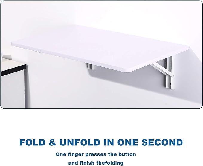 Medium White Folding Wall Desk, 23.6 x 15.8inch, Floating Desk for Small Space, Sturdy Wood, Easy Assembly, Ideal for Home & Commercial Use - LeafyLoom