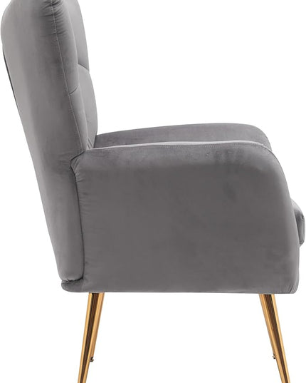 US Pride Furniture Modern Accent Chair with Ergonomic High Wingback, Microfiber Upholstered Armchair with Metal Legs for Living Room, Bedroom, Office or Vanity, Grey - LeafyLoom